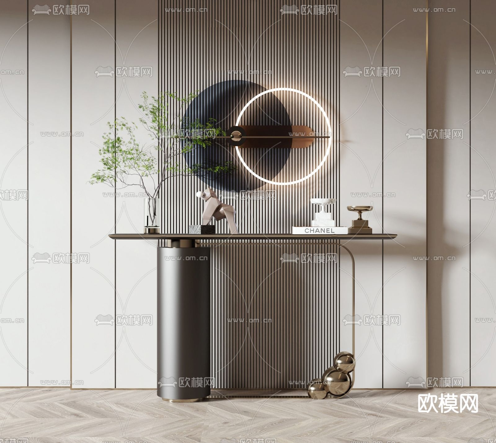 现代轻奢端景条案su模型