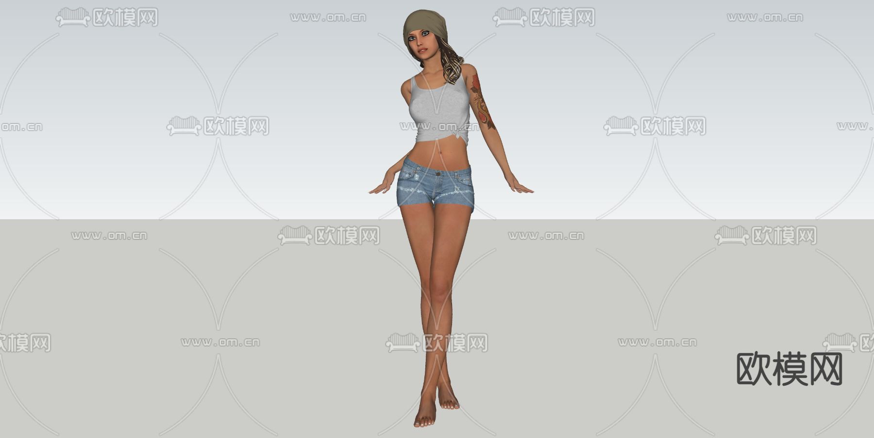 现代时尚女性人物su模型下载（渲染图3）