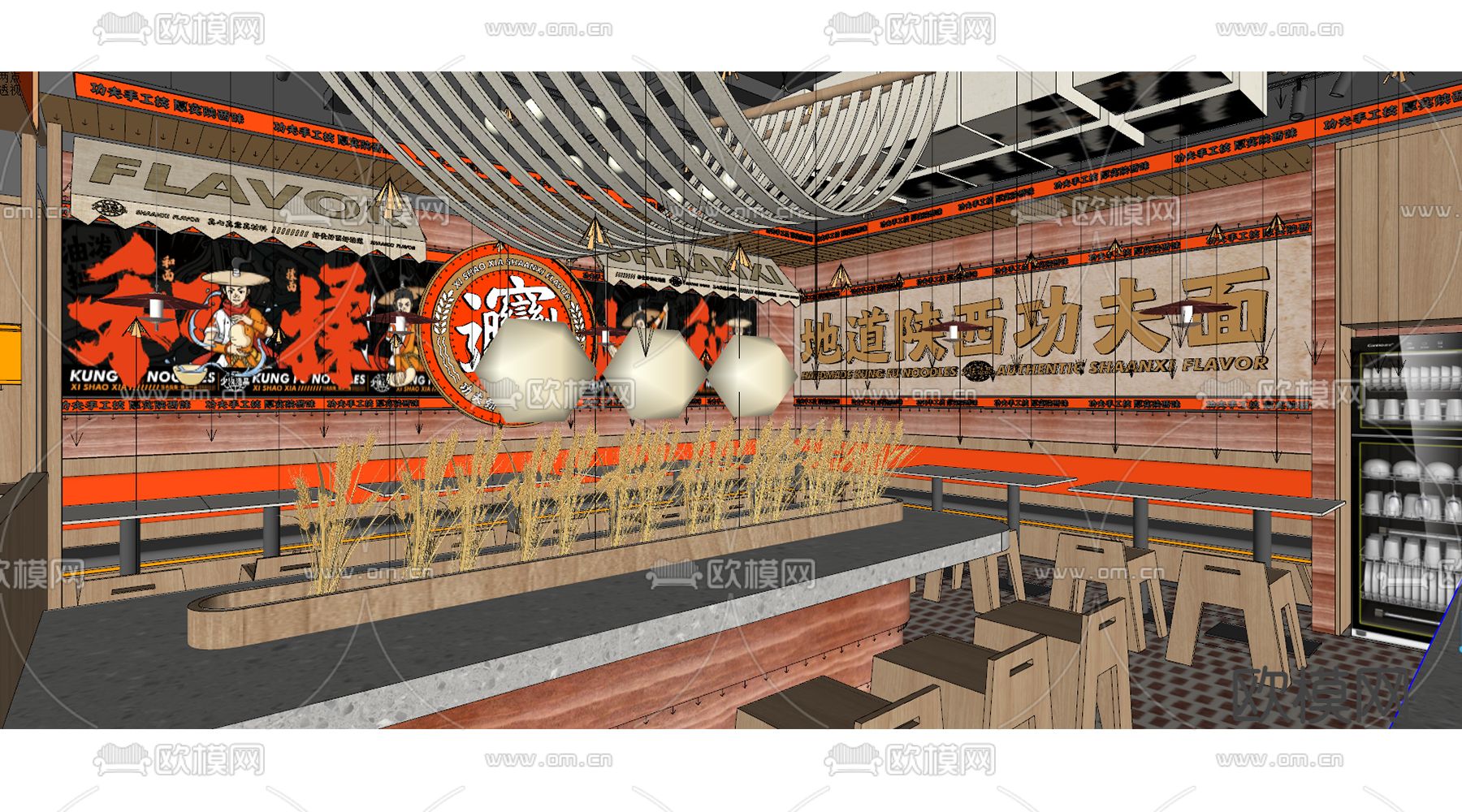 新中式面馆su模型下载（渲染图2）