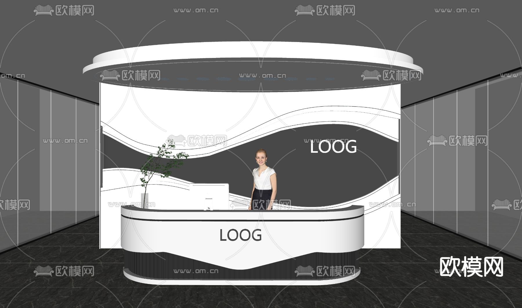 现代前台接待台su模型下载（渲染图2）
