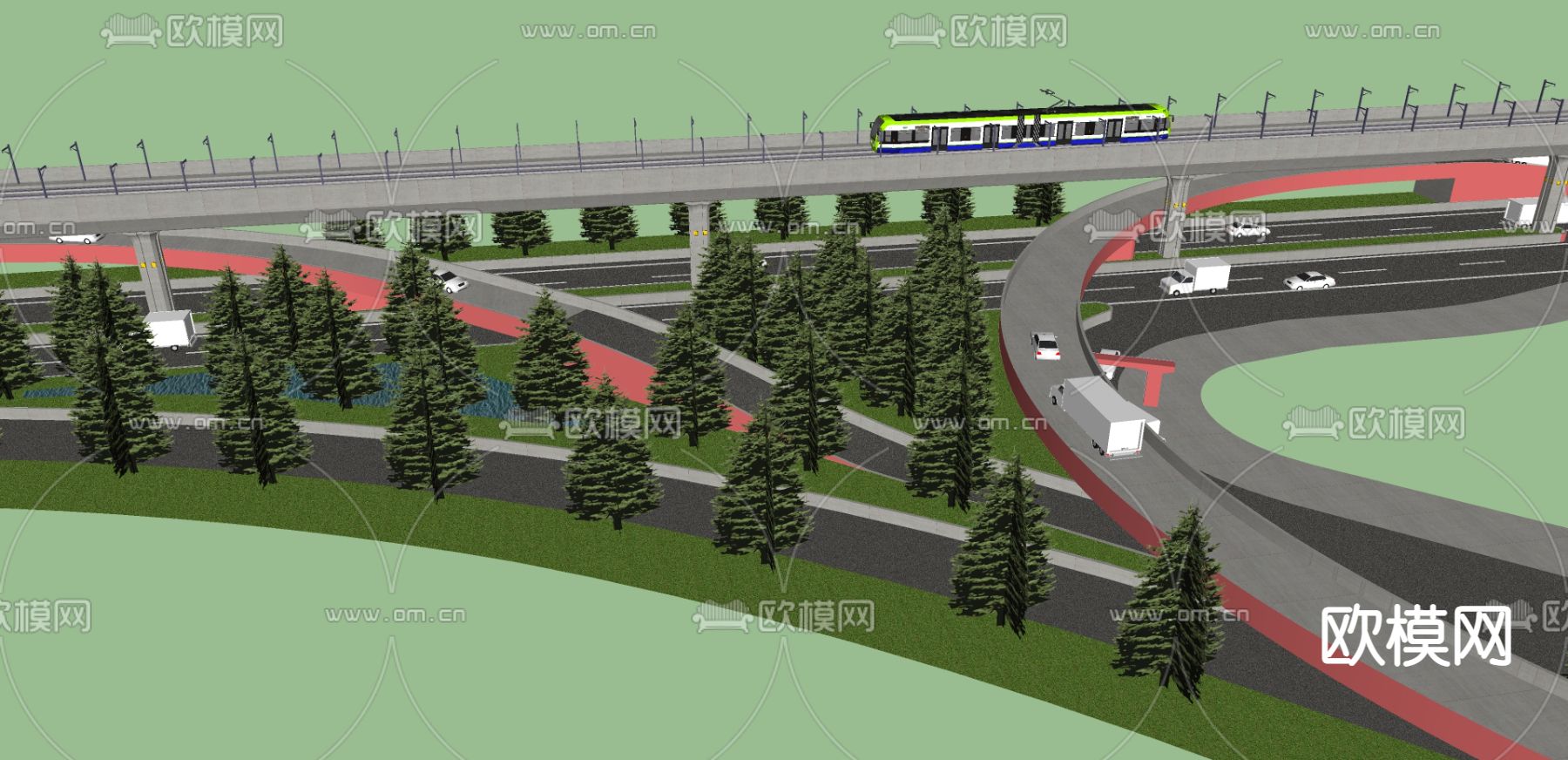 现代道路护坡边坡高架桥su模型下载