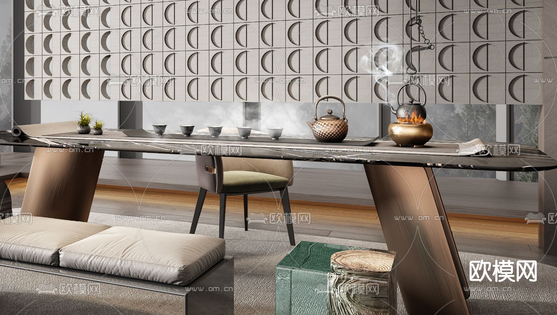 Minotti现代高级灰茶室3d模型下载（渲染图2）
