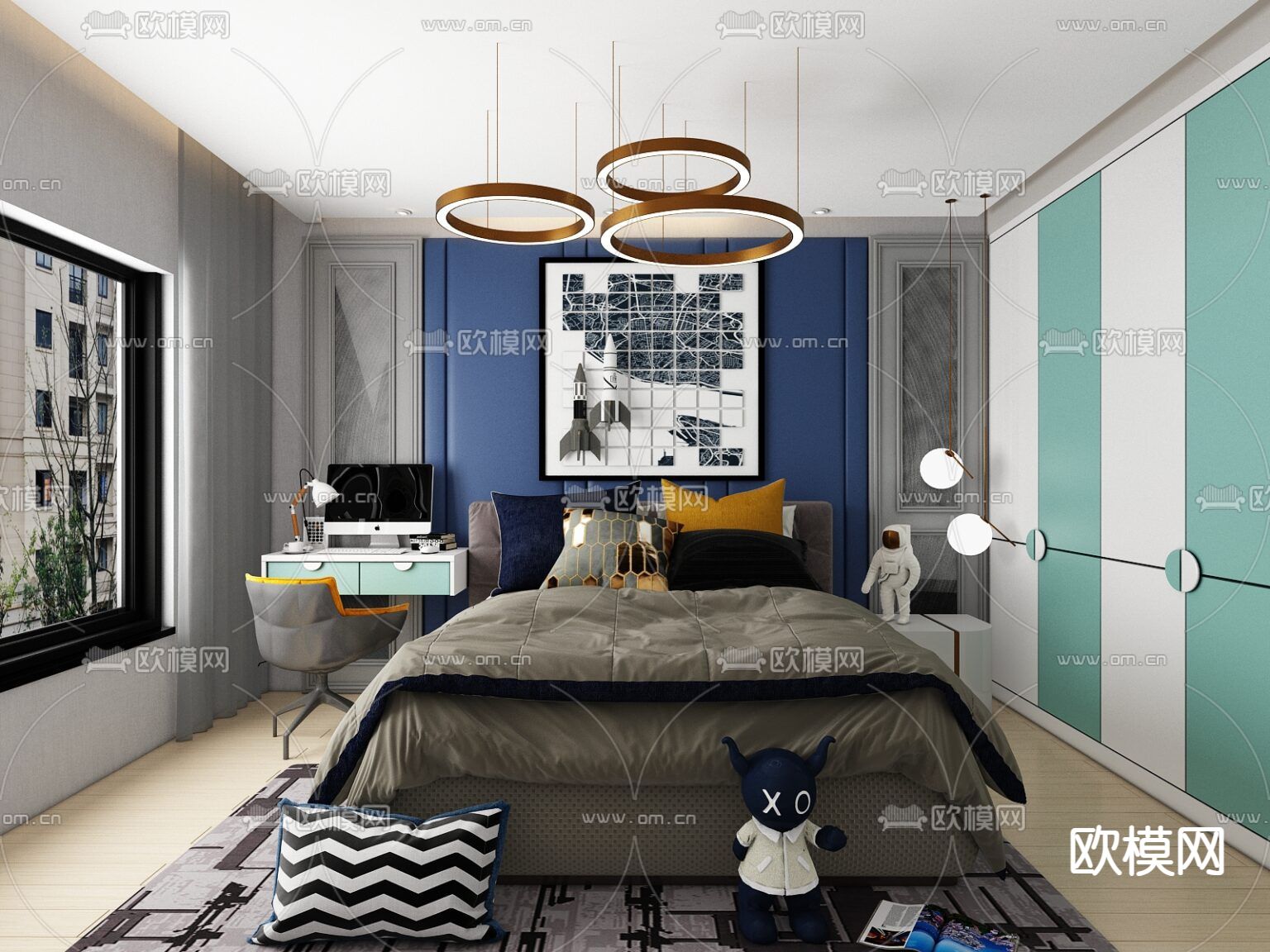 现代简约创意儿童房免费3d模型下载