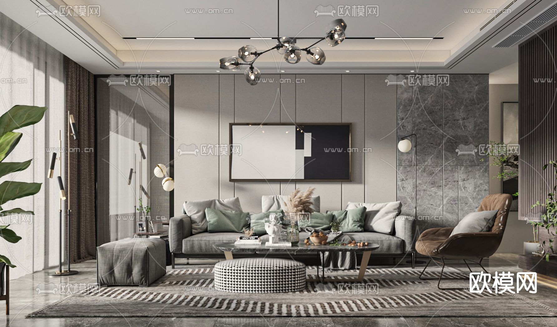 现代简约客厅3d模型下载