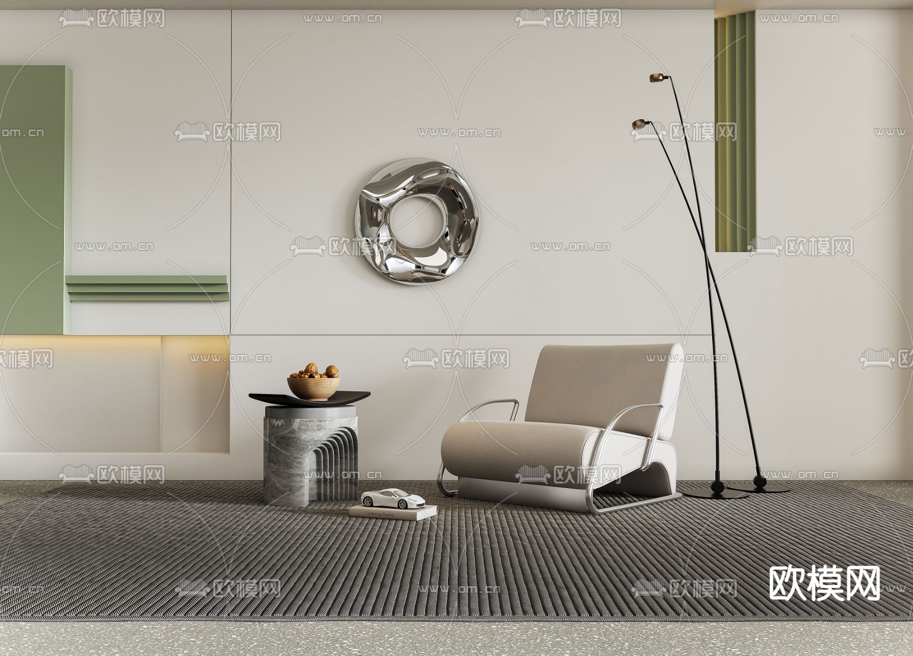 现代白色单人沙发3d模型下载（渲染图2）