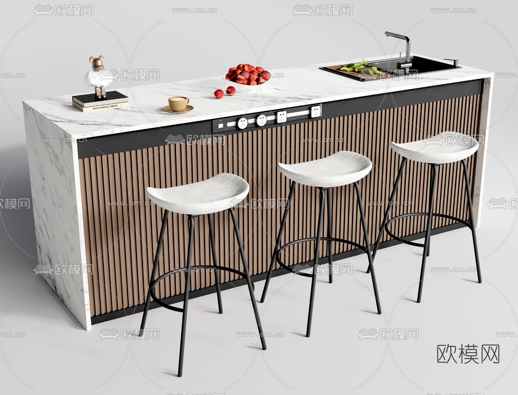 现代吧台吧台椅3d模型下载