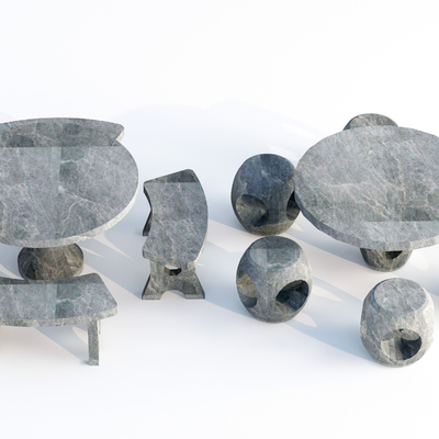  新中式户外石桌椅su模型 