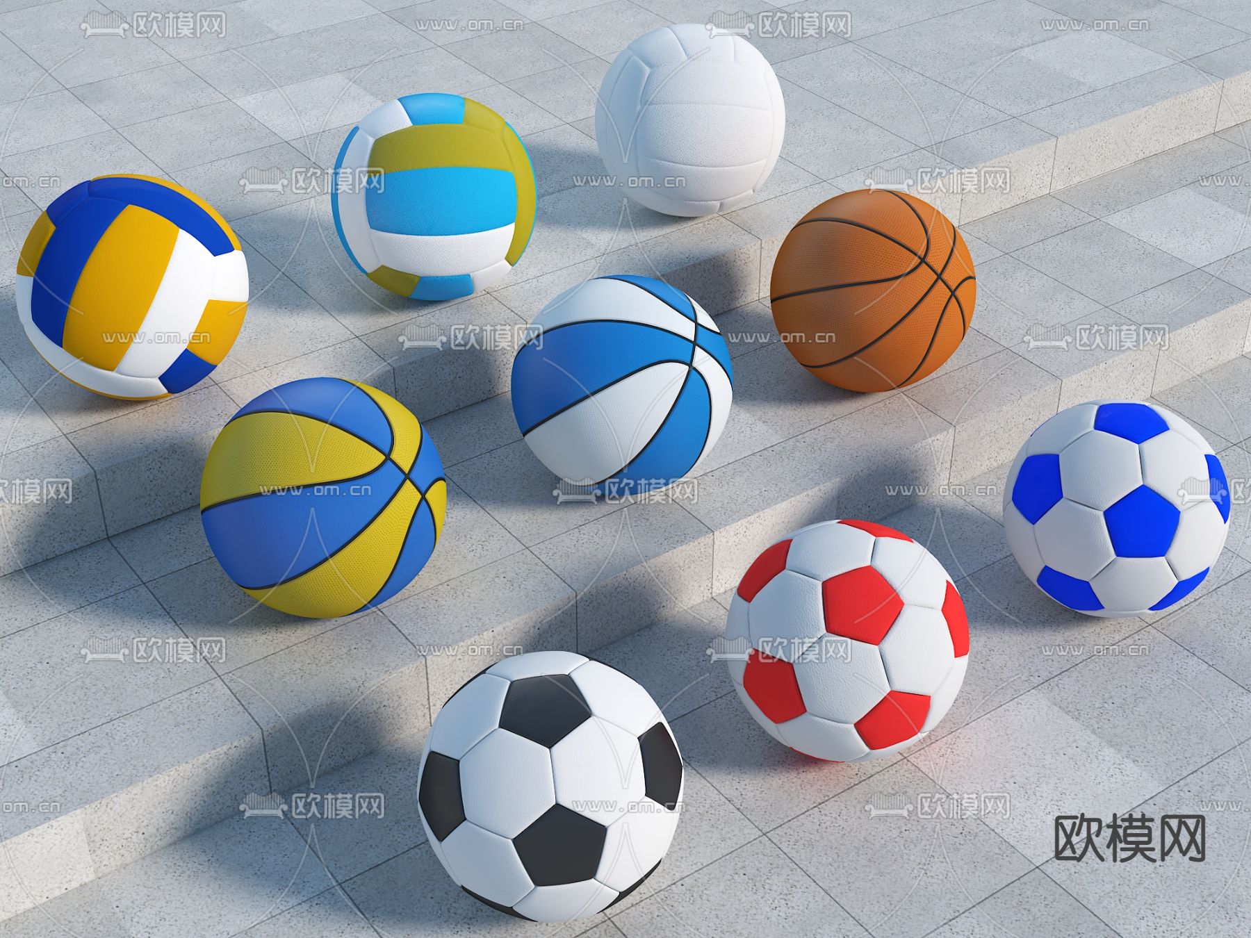 蓝球足球排球3d模型下载