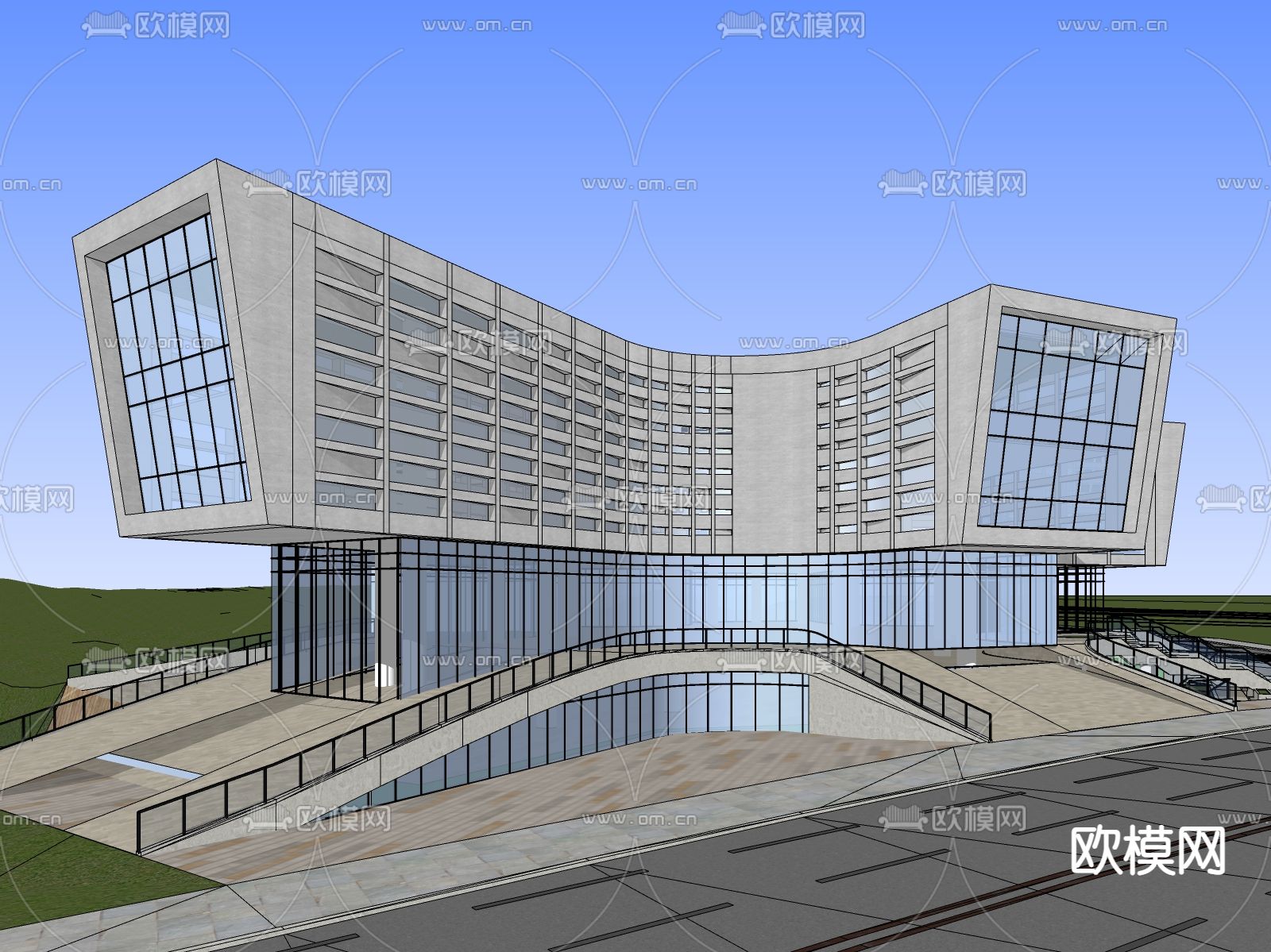 现代展览馆鸟瞰su模型下载（渲染图3）
