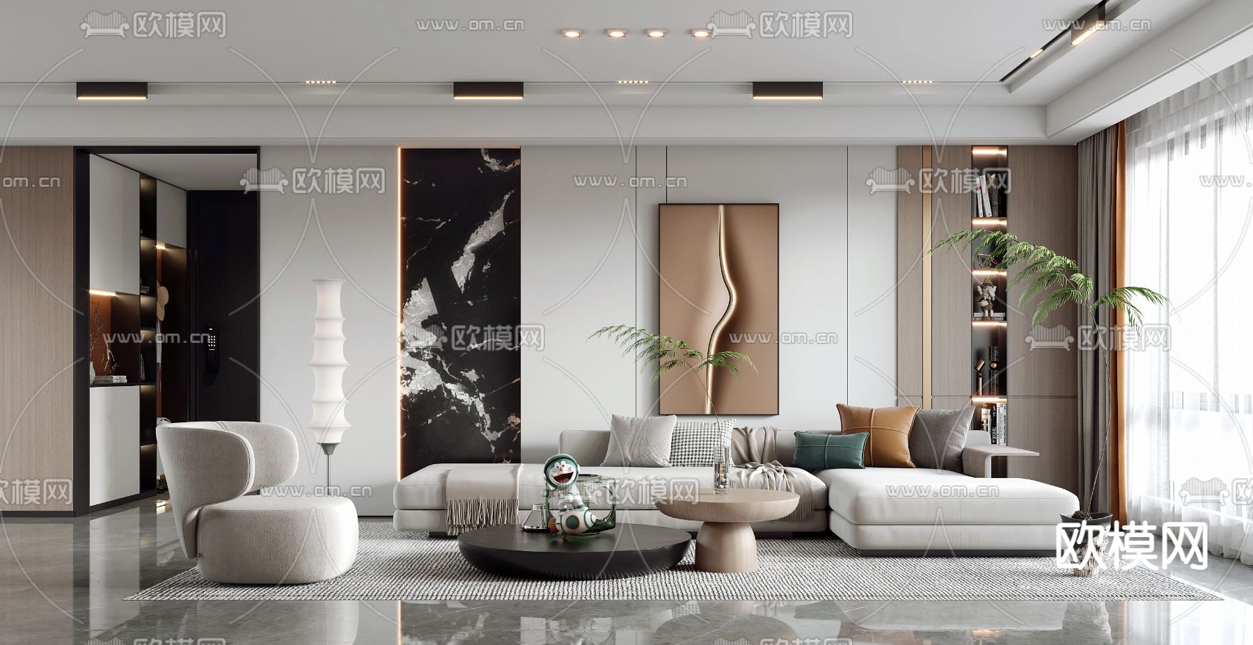 现代简约客餐厅3d模型下载（渲染图1）