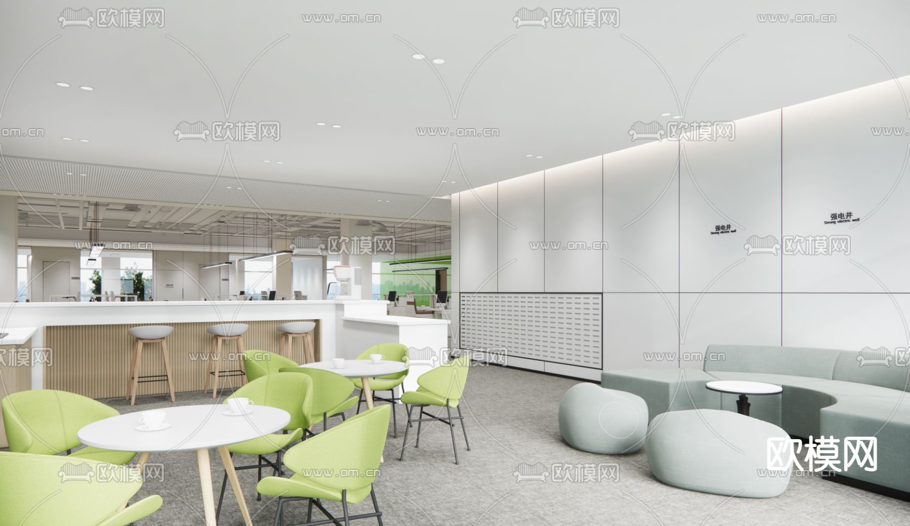 现代办公室休息区su模型下载（渲染图1）