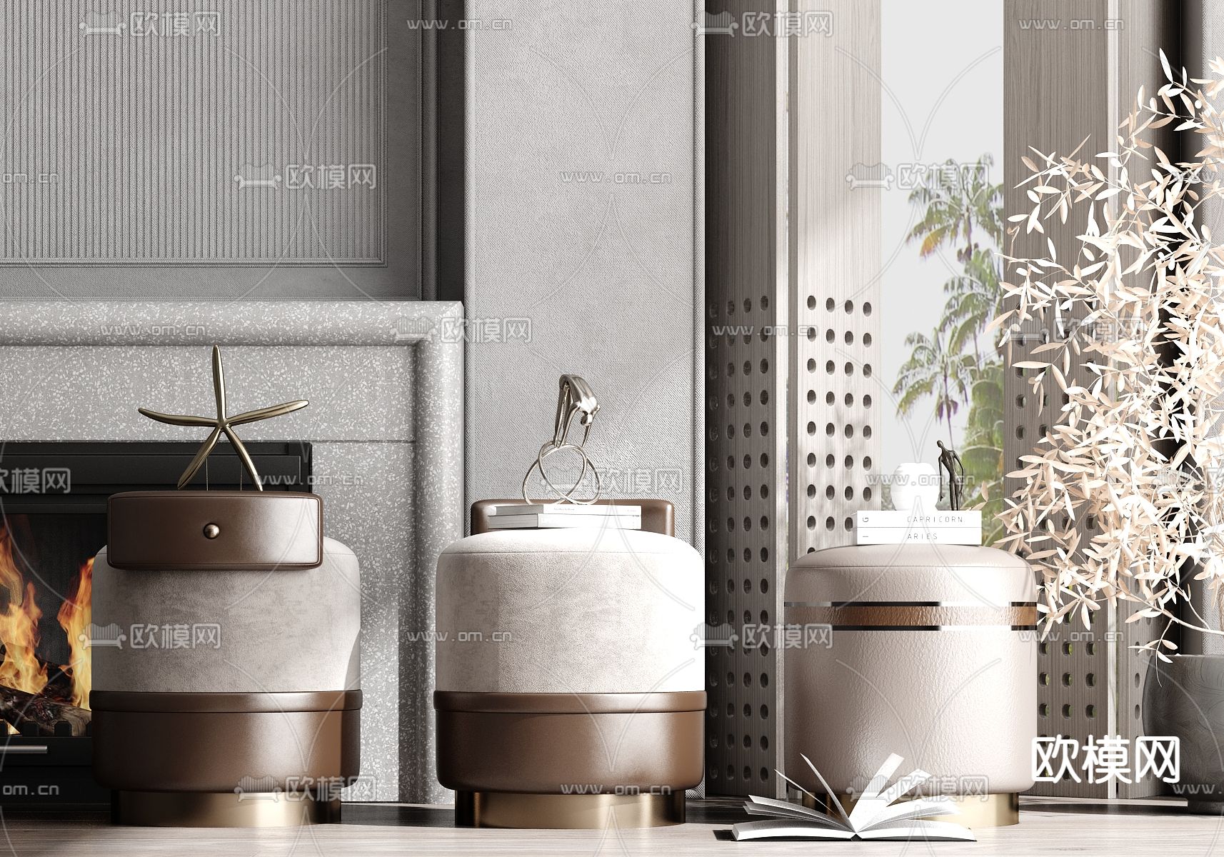 现代轻奢灰色矮凳3d模型下载