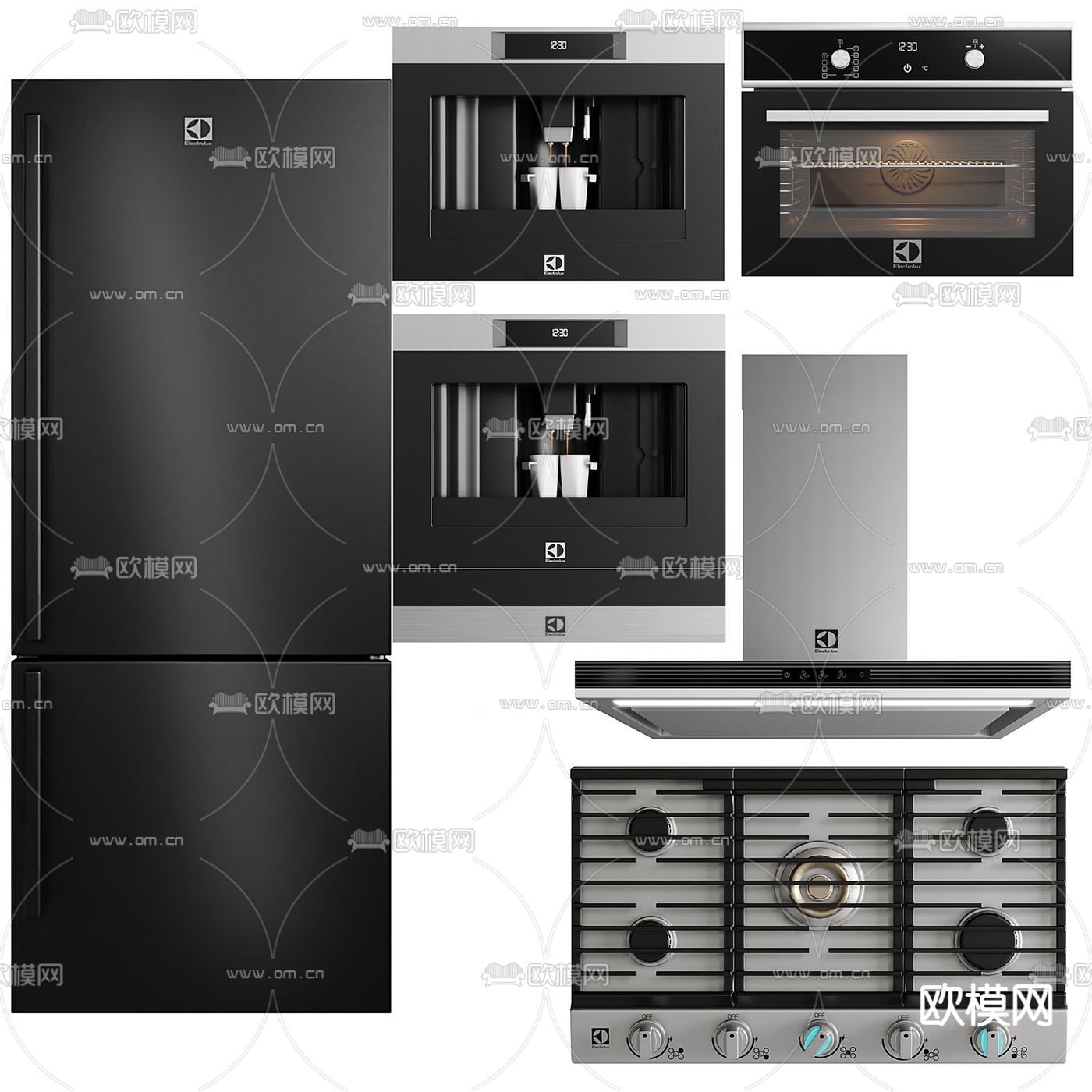 现代冰箱烤箱油烟机su模型下载（渲染图1）