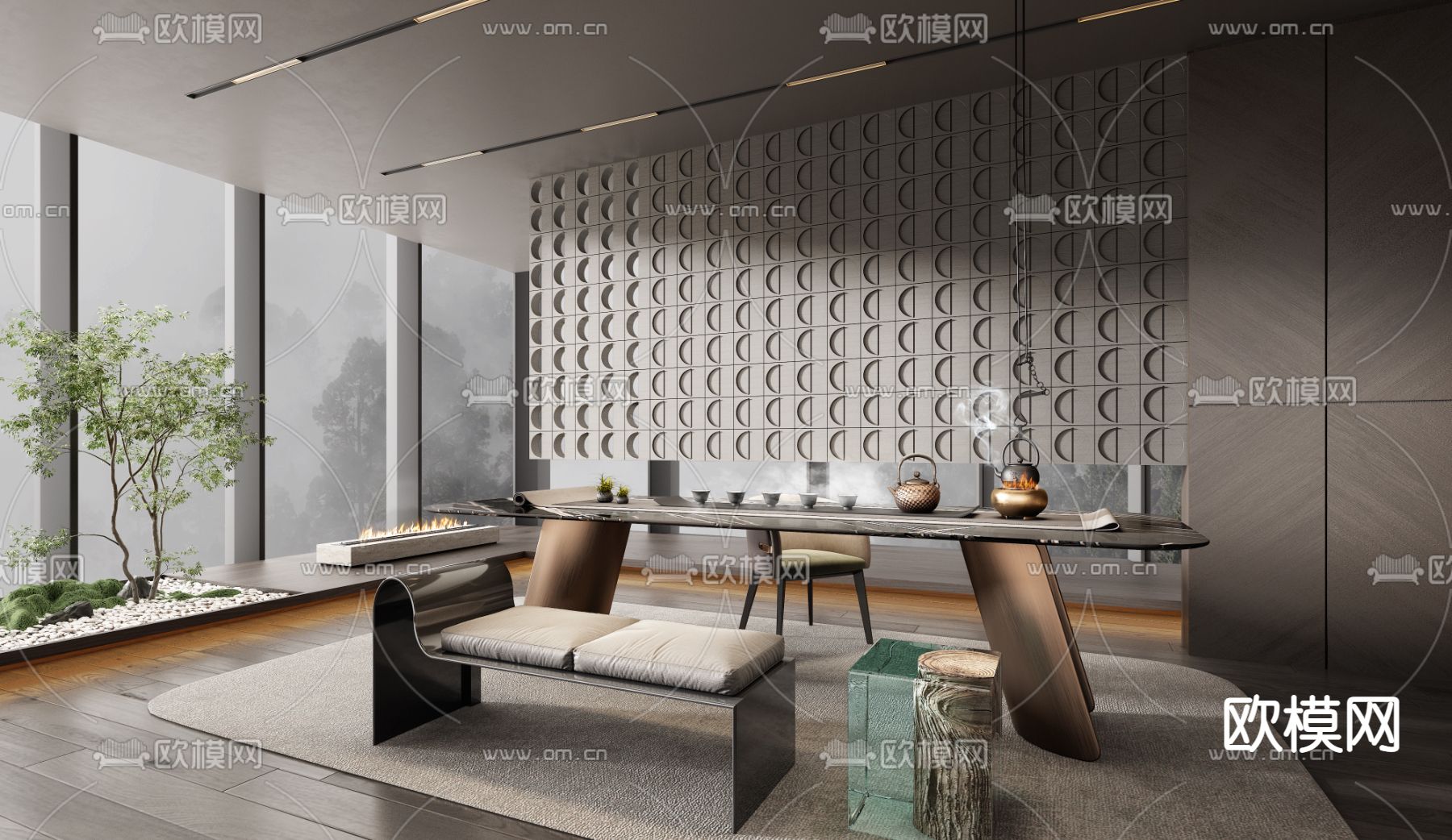 Minotti现代高级灰茶室3d模型下载（渲染图1）