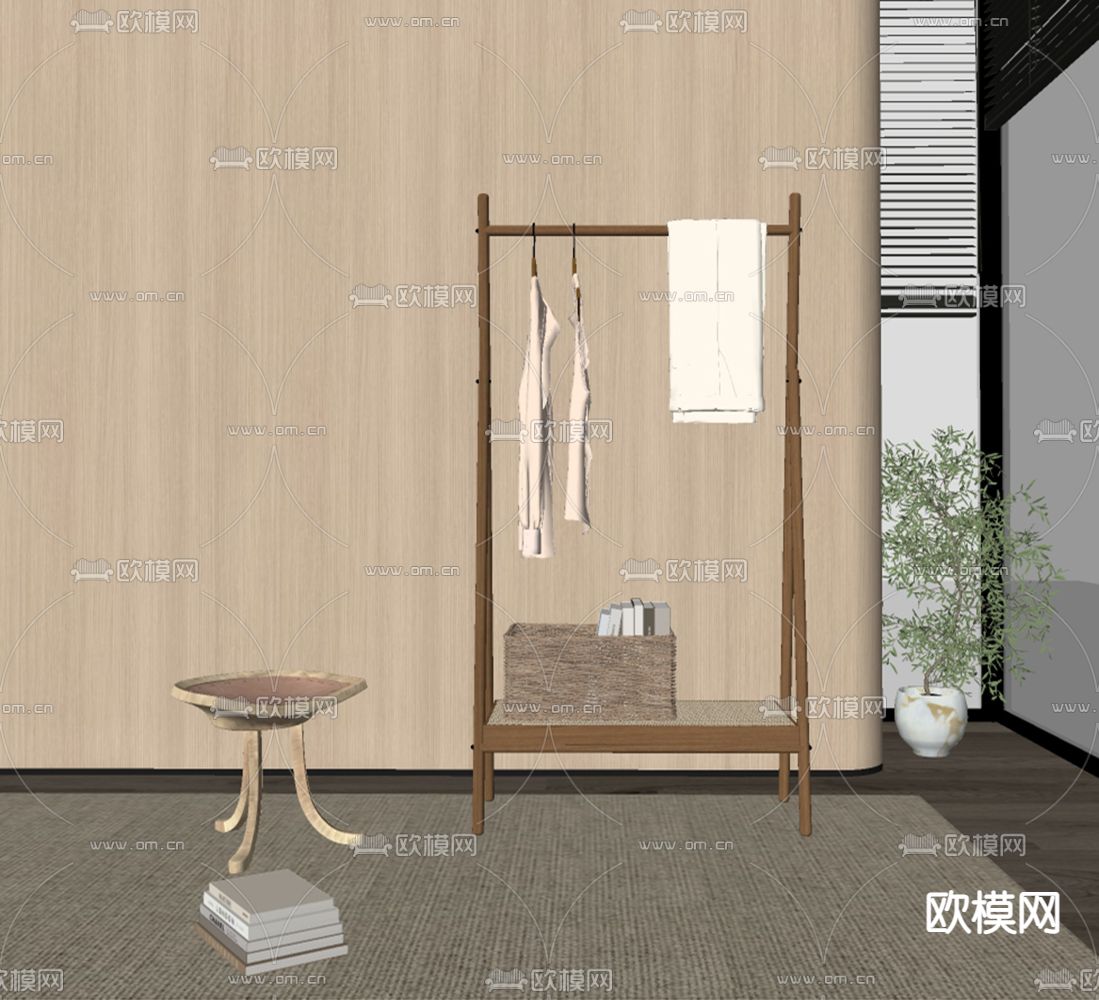 侘寂实木衣架su模型下载（渲染图2）