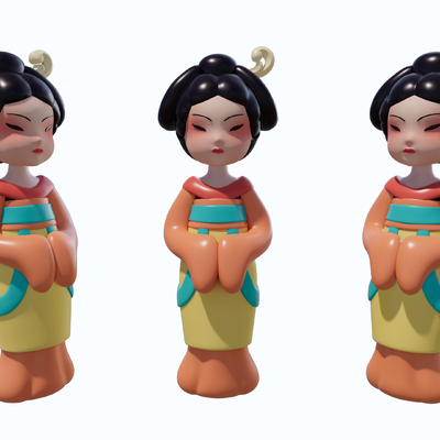  新中式橙色古装手办su模型 