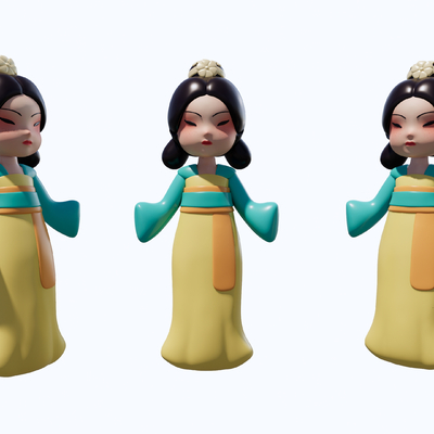  现代古装仕女陶瓷娃娃su模型 