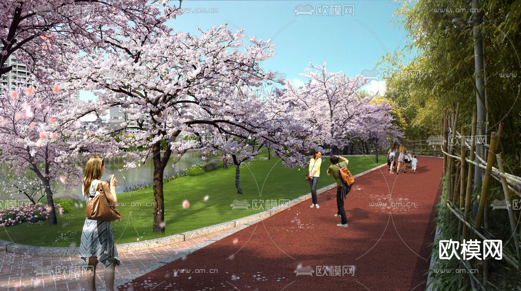 现代桃花树公园园林景观psd下载