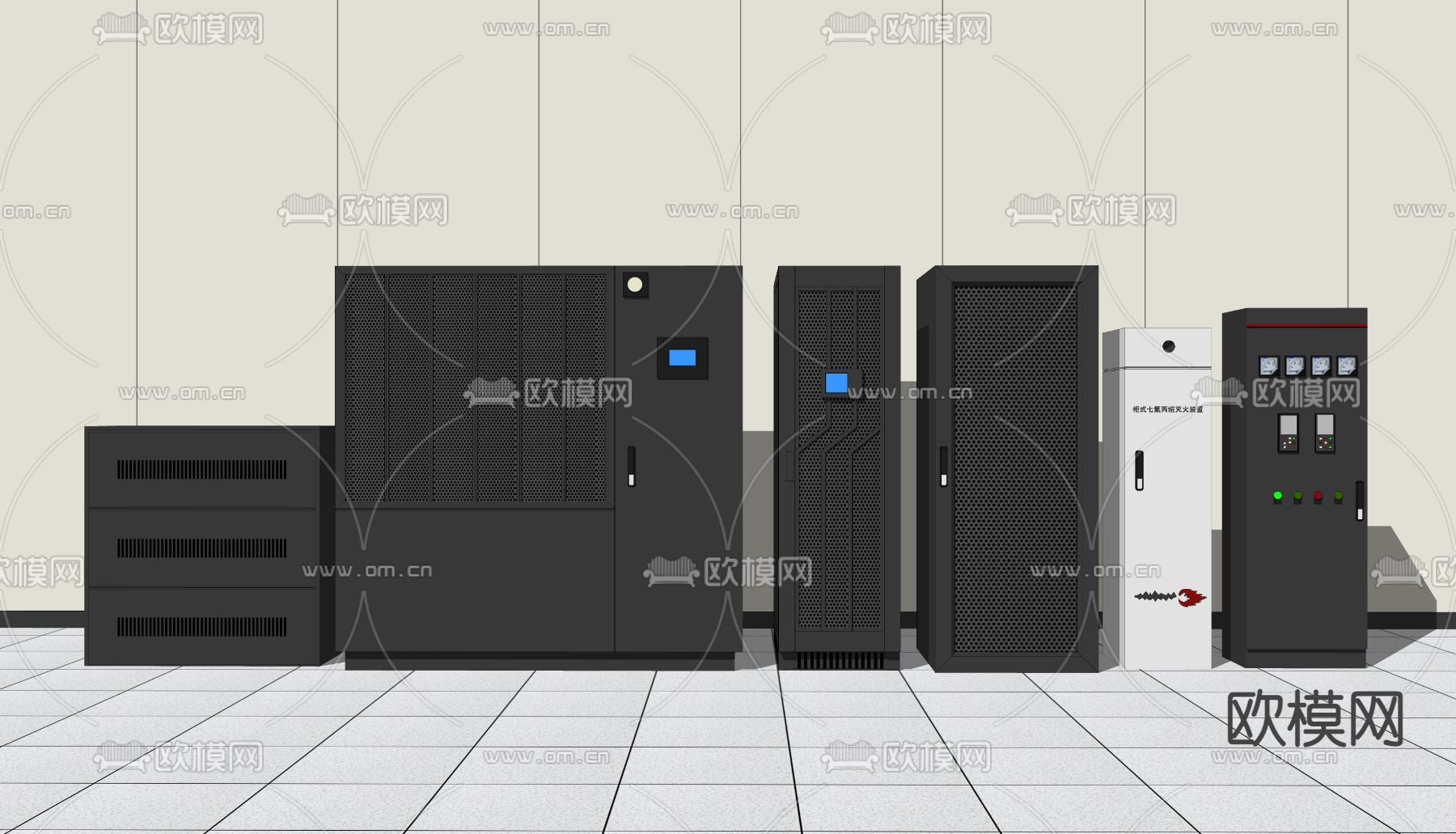 工业风机房服务器su模型下载（渲染图2）