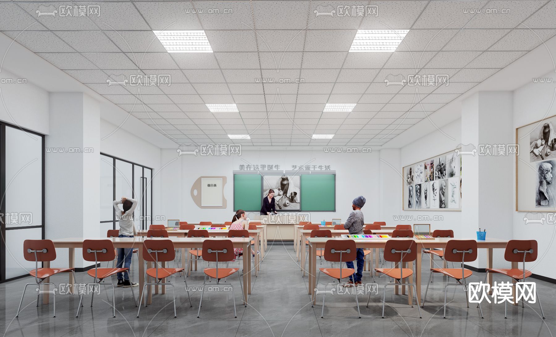 现代学校美术教室3d模型下载