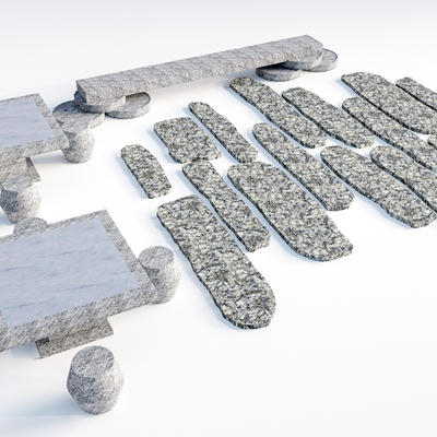  新中式户外石桌椅su模型 