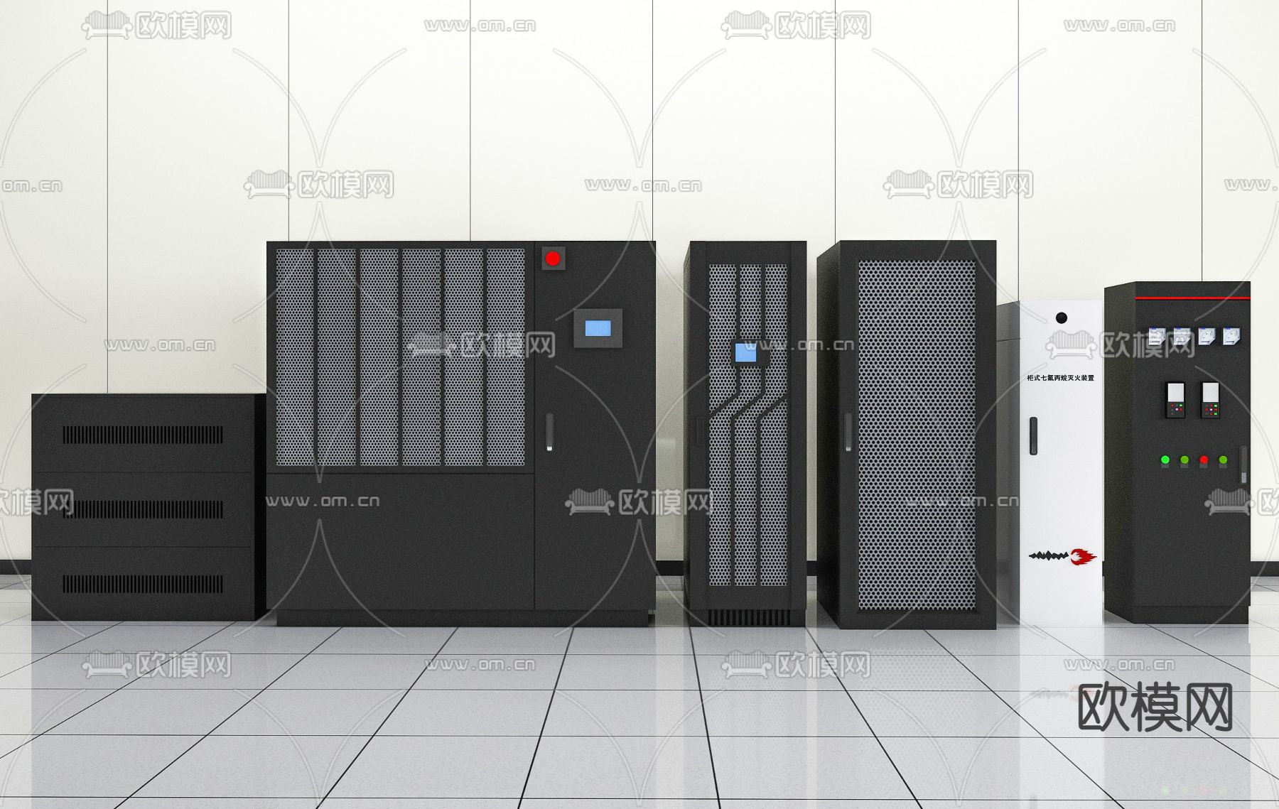 工业风机房服务器su模型下载（渲染图1）