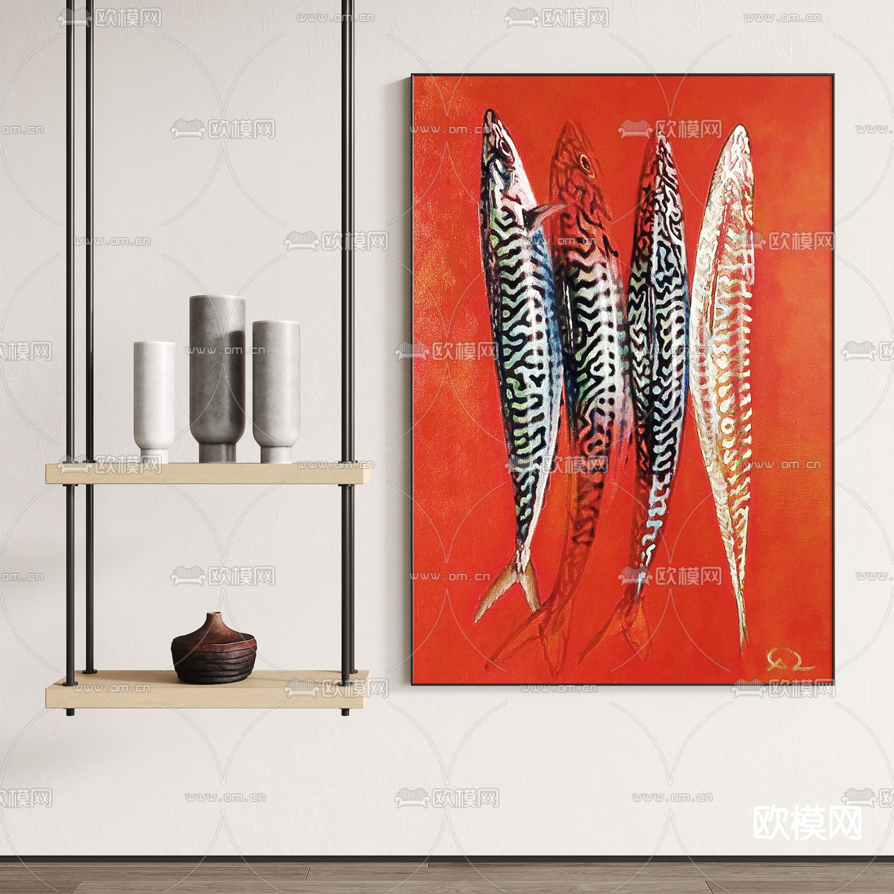 侘寂风装饰画su模型