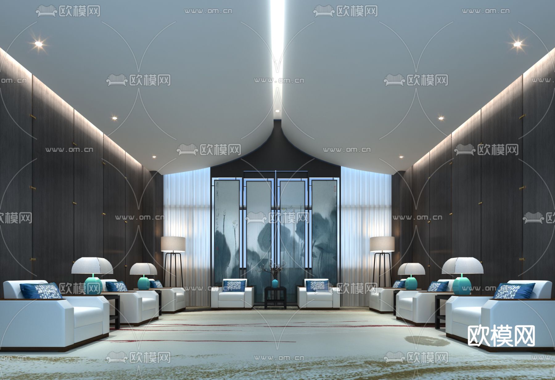 新中式贵宾接待室免费3d模型下载