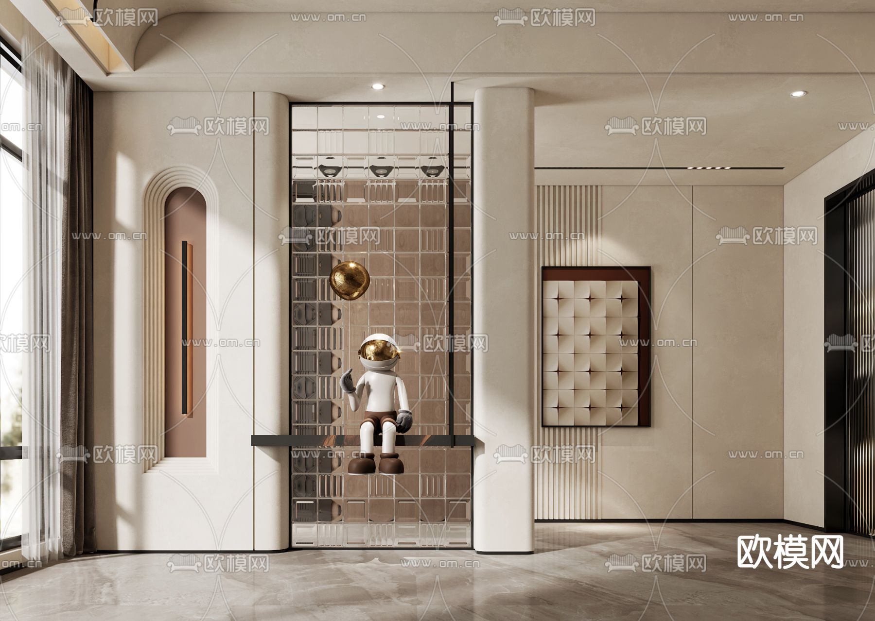 侘寂玻璃屏风隔断3d模型下载（渲染图1）