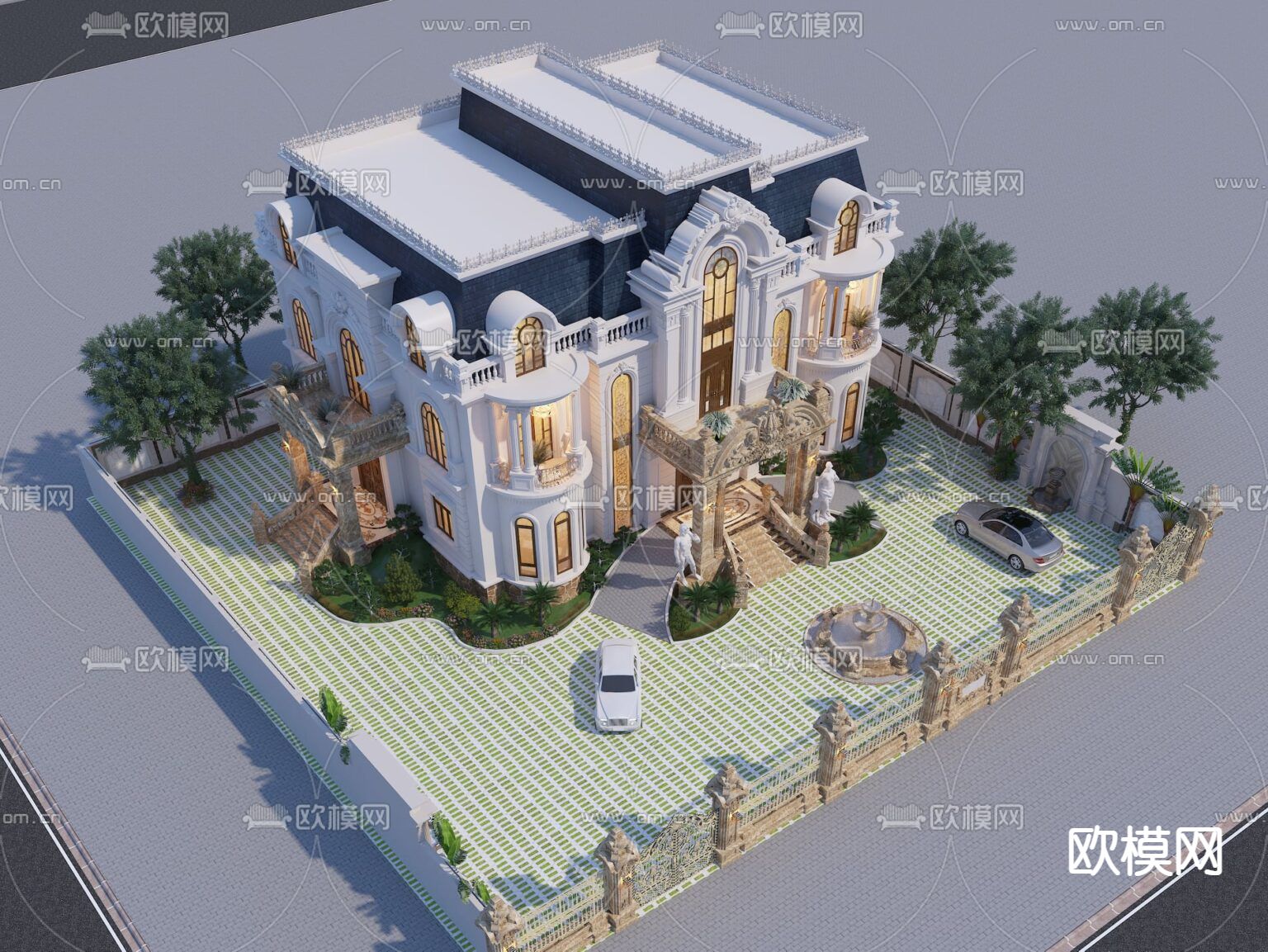 欧式古典花园别墅免费3d模型下载_ID12098051_3dmax免费模型-欧模网