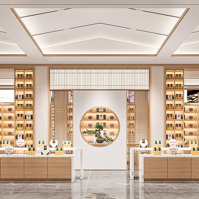 新中式茶叶专卖店su模型 