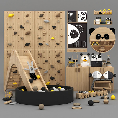  现代儿童玩具滑滑梯攀岩su模型 