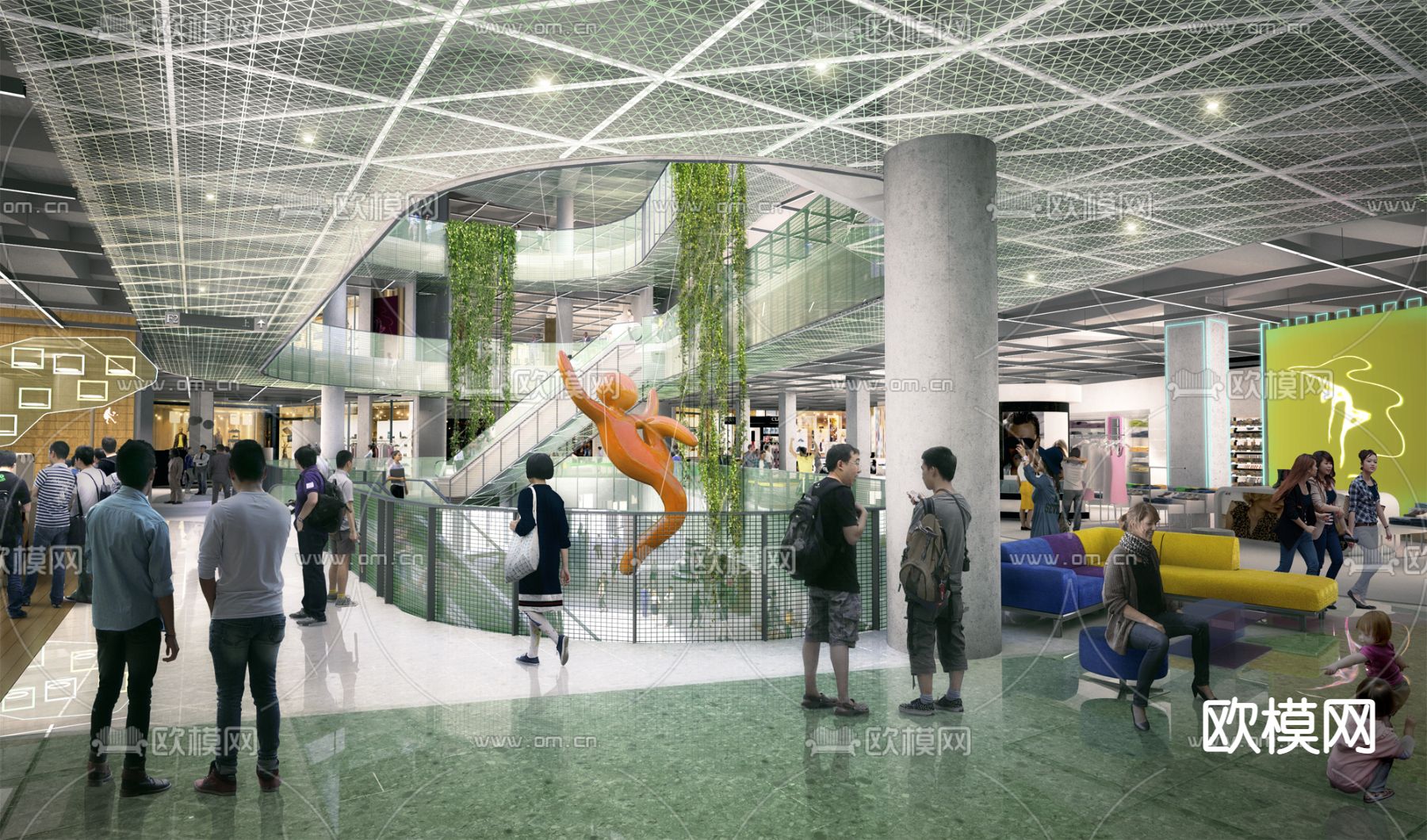 现代购物广场3d模型下载