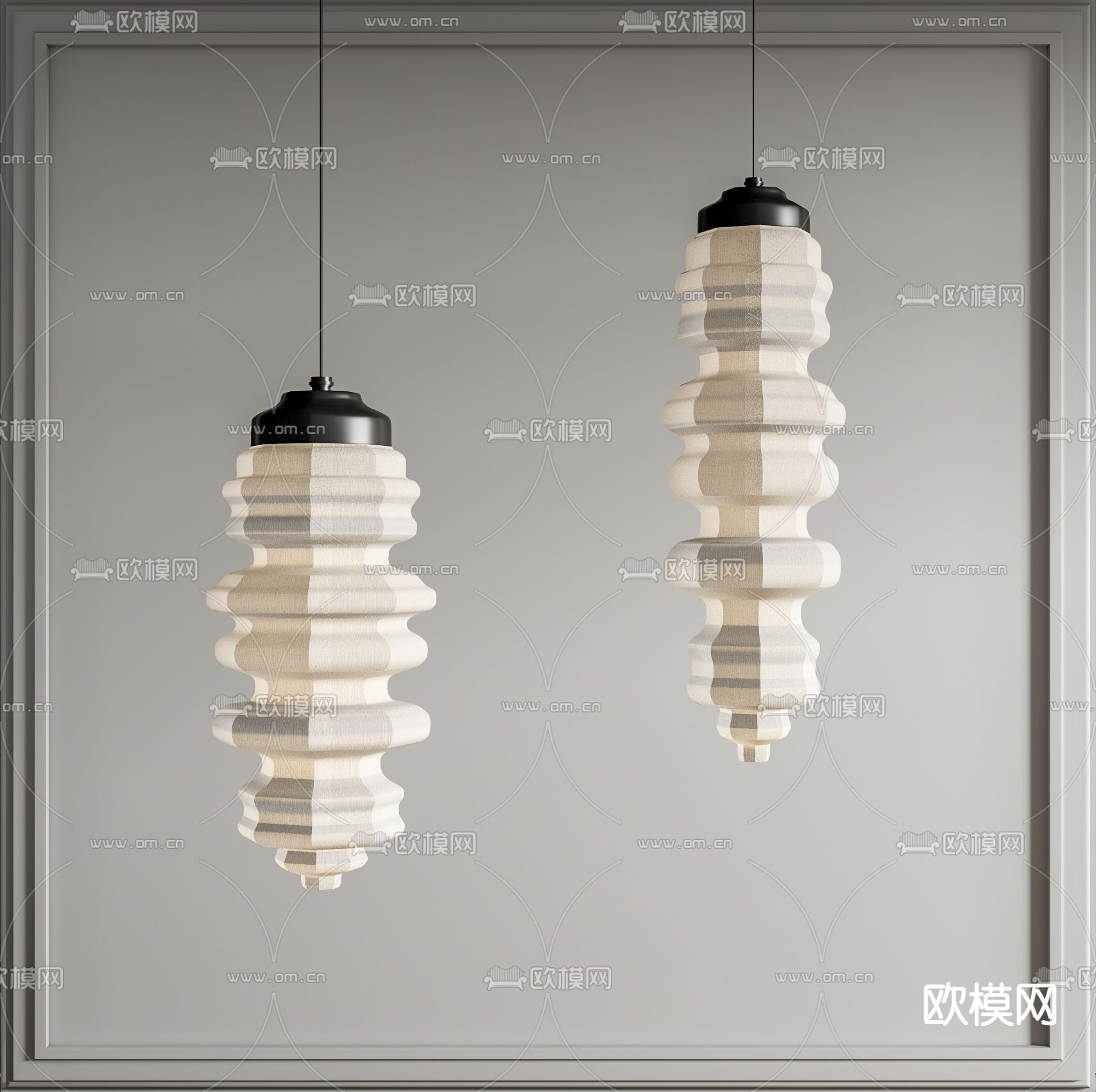 现代长条形灯笼吊灯su模型