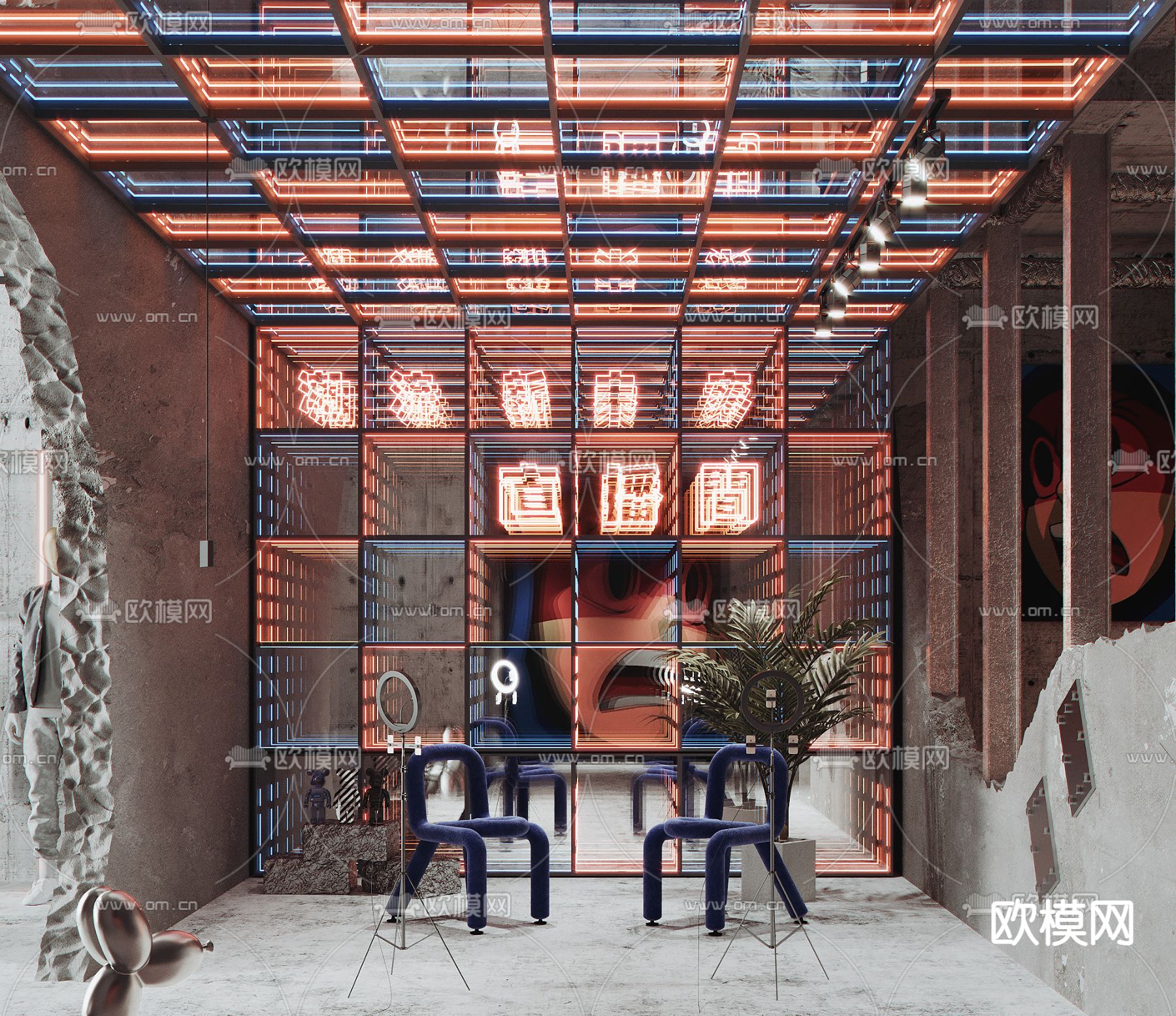 工业风服装店带货直播间3d模型下载（渲染图2）