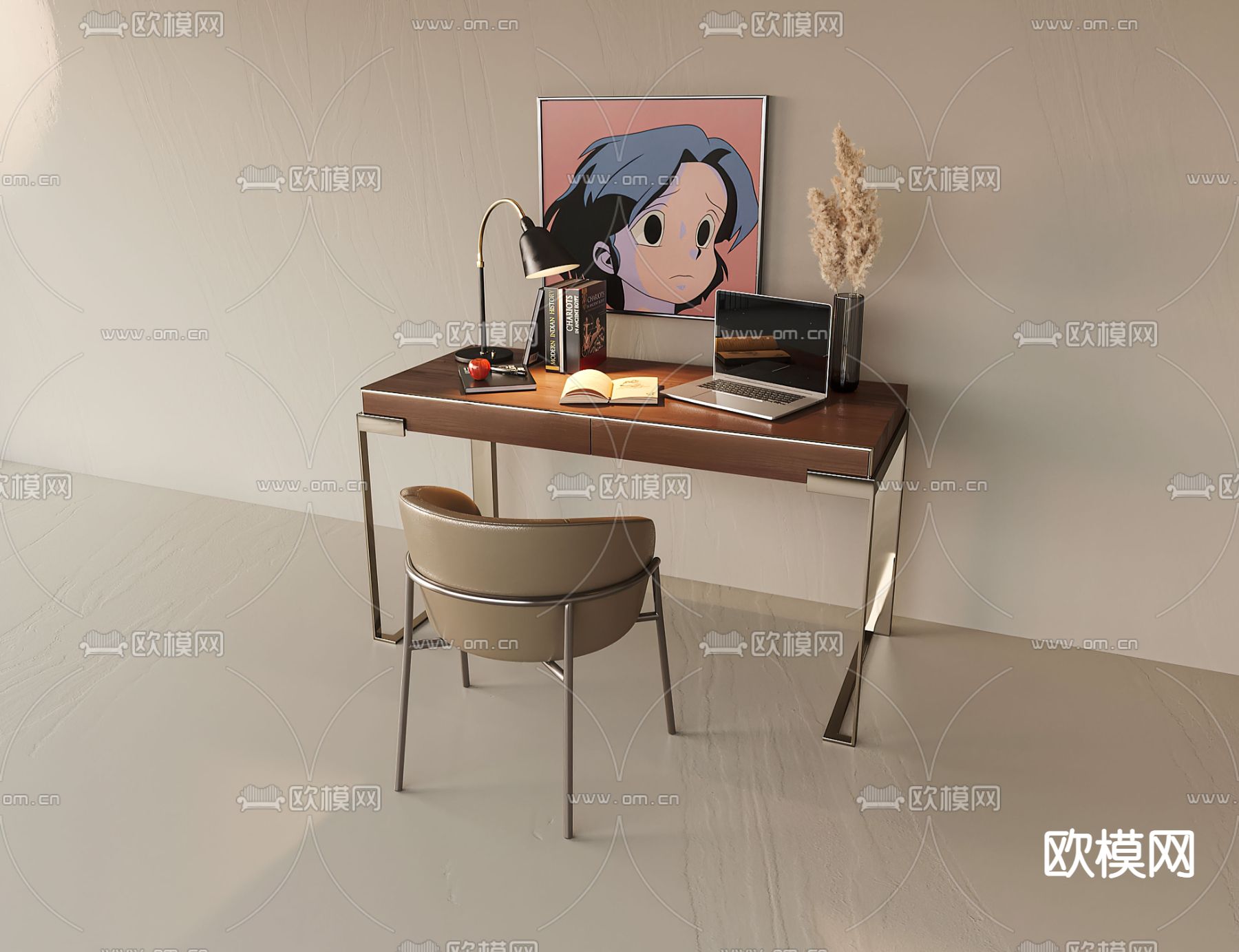 NATUZZI现代实木书桌椅3d模型下载