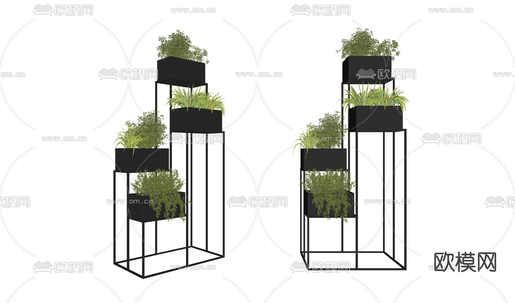 现代绿植盆栽植物架su模型下载（渲染图2）