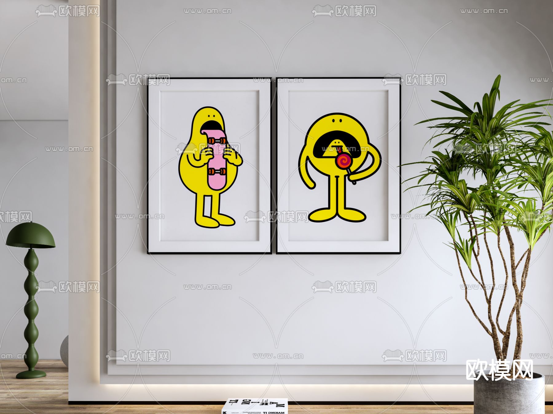 现代卡通装饰画su模型下载（渲染图1）