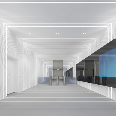  现代办公室公共过道su模型 