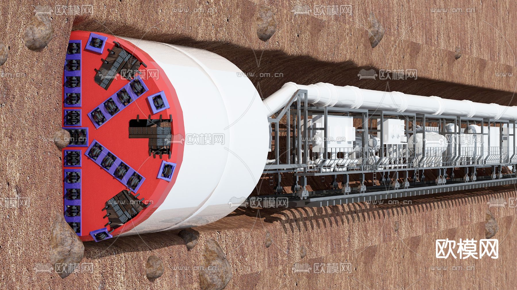 现代地铁隧道施工机械su模型下载（渲染图1）