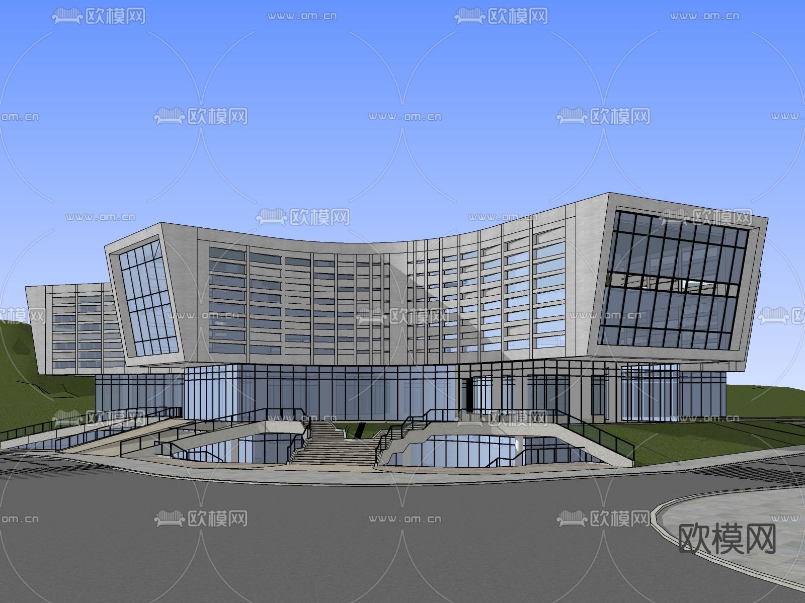 现代展览馆鸟瞰su模型下载（渲染图2）
