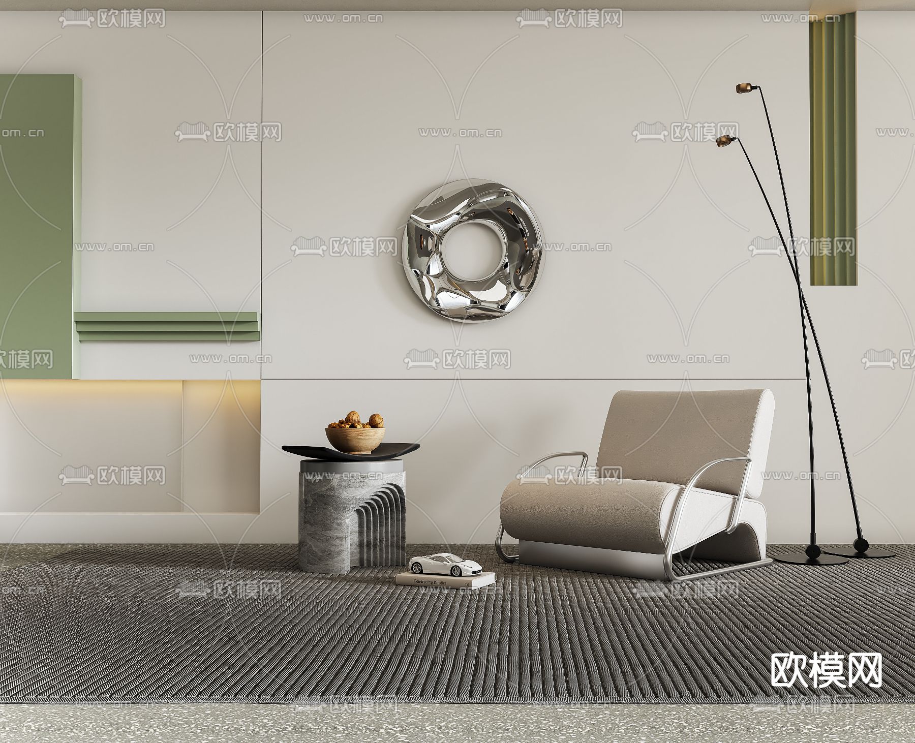 现代白色单人沙发3d模型下载（渲染图1）