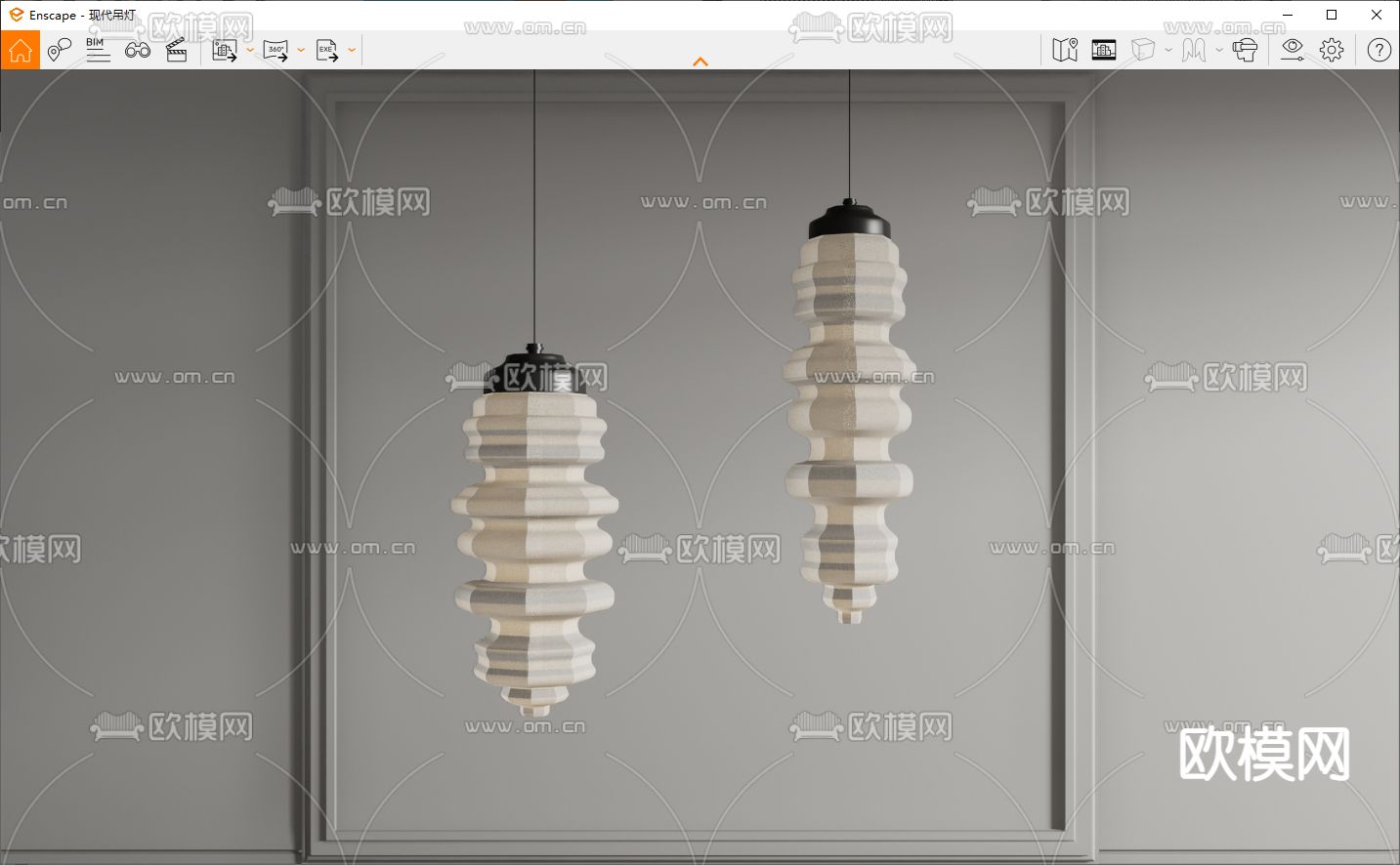 现代长条形灯笼吊灯su模型
