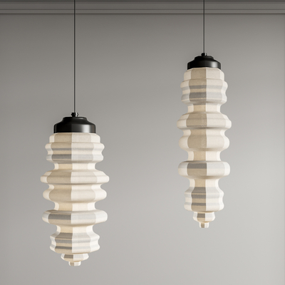 现代长条形灯笼吊灯su模型