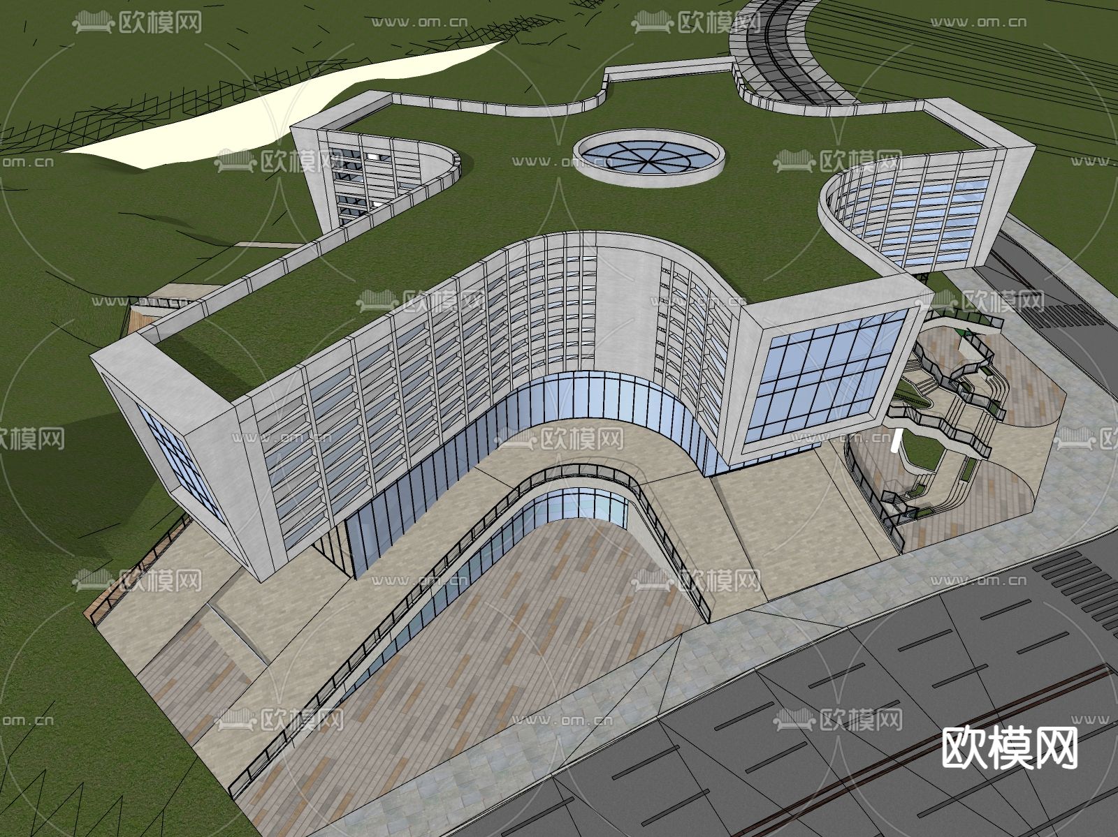 现代展览馆鸟瞰su模型下载（渲染图4）
