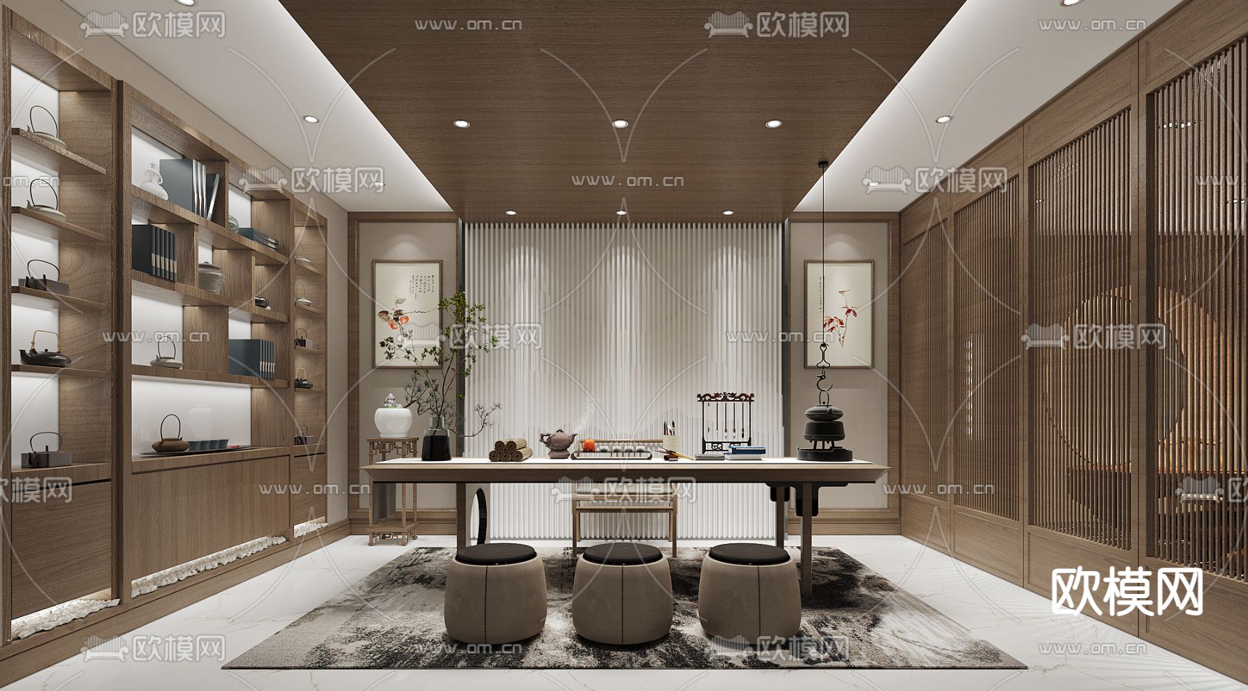中式茶室免费3d模型下载（渲染图1）