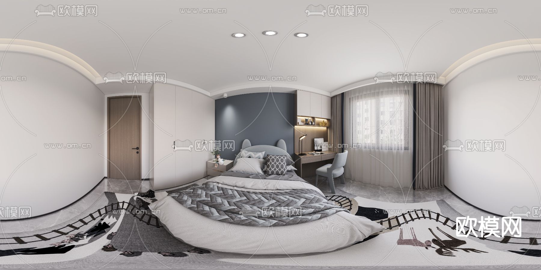 现代简约卧室vr全景免费3d模型下载_ID12075619_3dmax免费模型-欧模网
