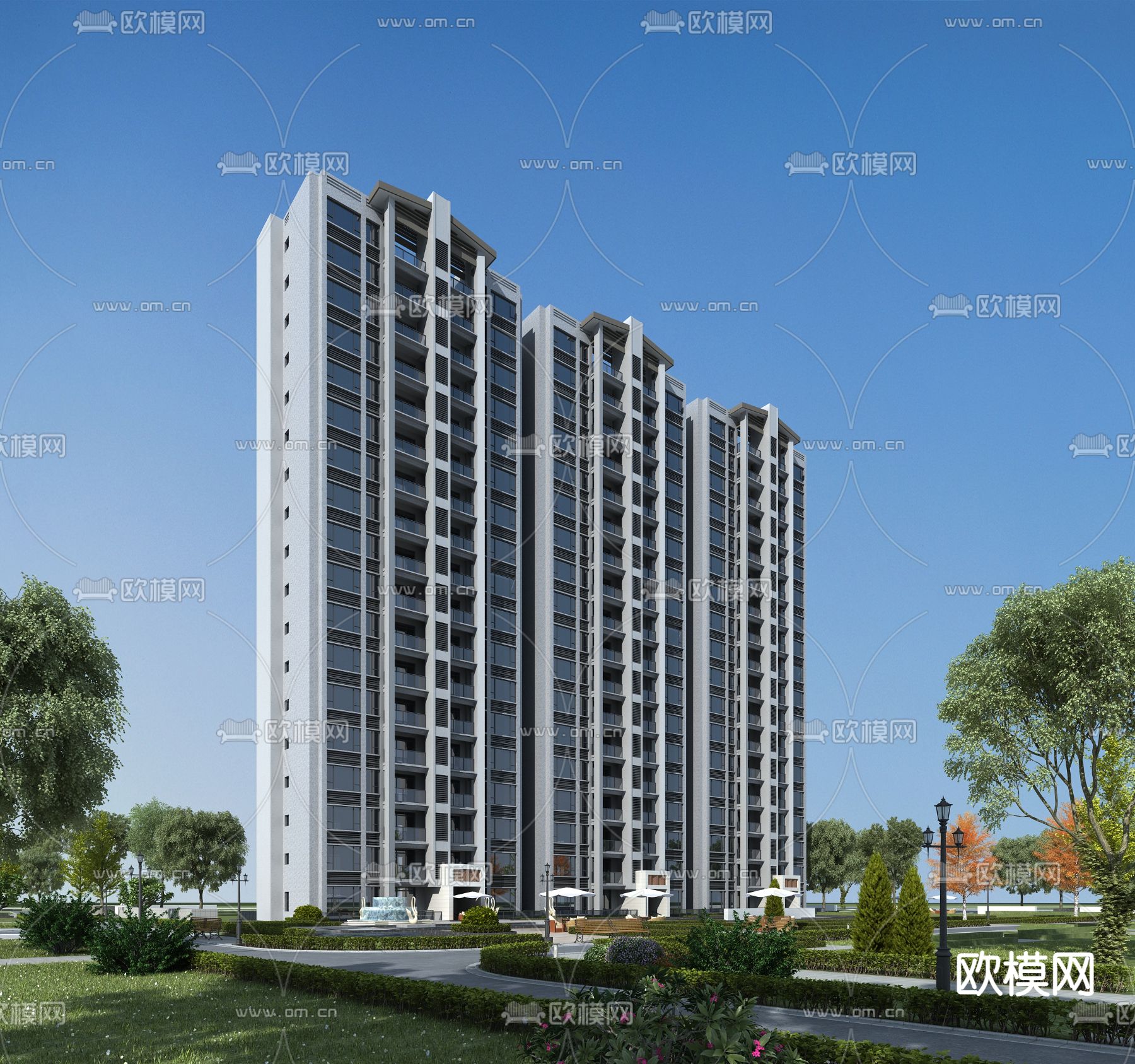 现代住宅楼建筑外观3d模型下载