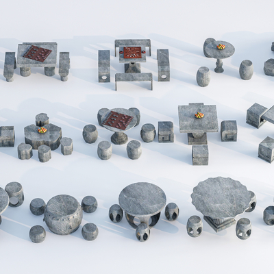  新中式户外石桌椅su模型 