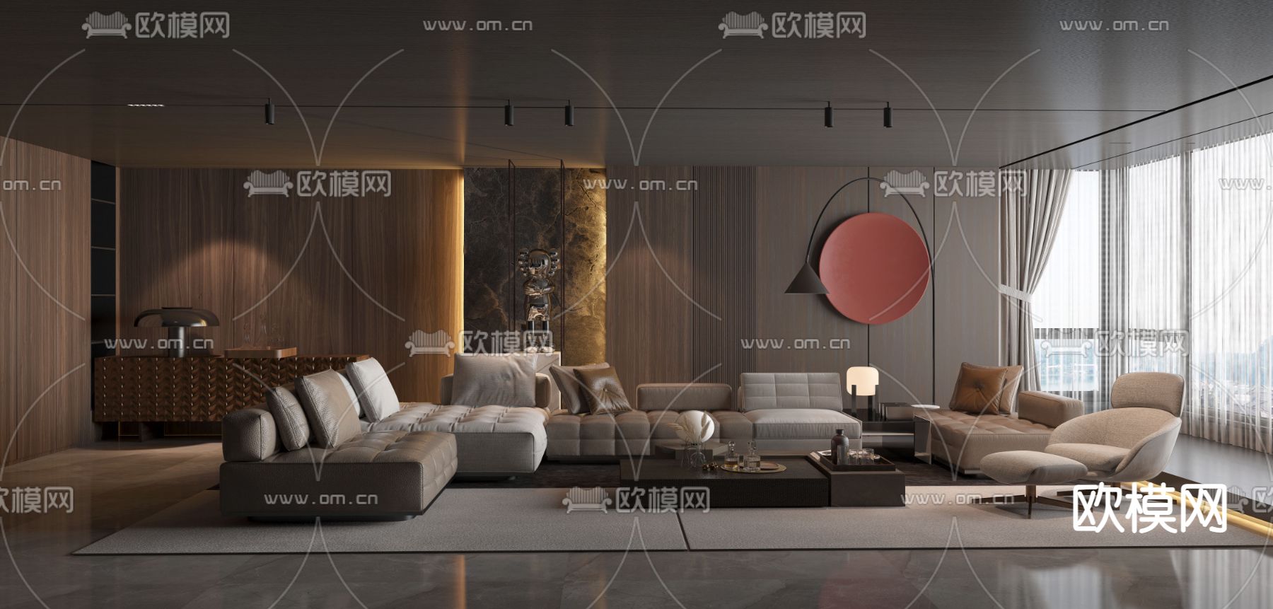 现代暗黑风客厅3d模型下载